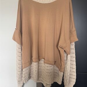 Blue Velvet Tan and Cream Tunic Knit Sweater Detail
